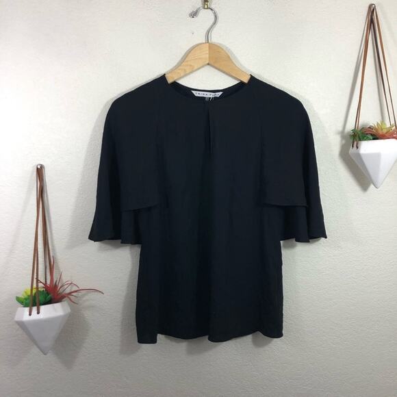 NWT Trina Turk Alee black flutter sleeves cape blouse - Picture 1 of 11